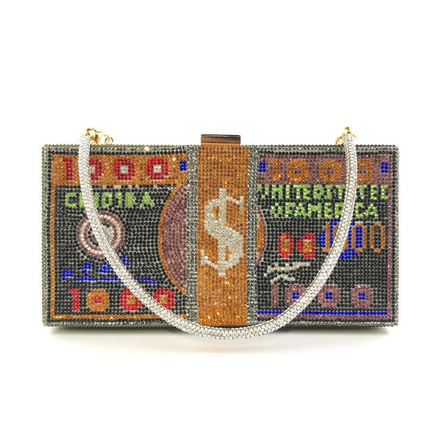 Crystal US Money Cash Stack Clutch