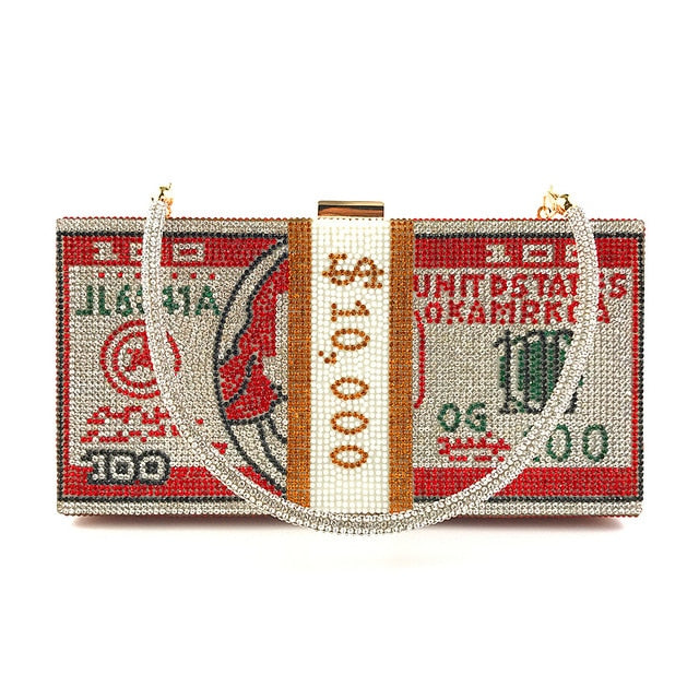 Crystal US Money Cash Stack Clutch