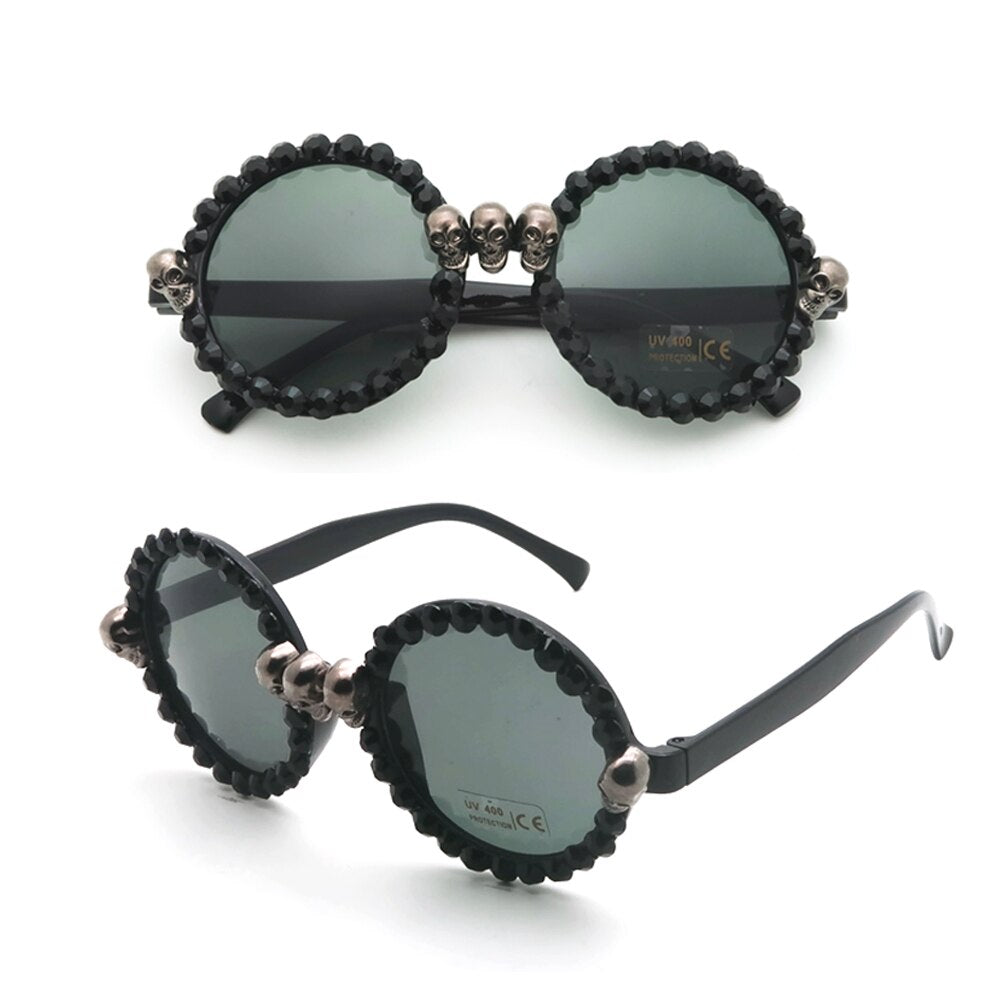 Vintage Black Skull Rhinestone Sunglasses