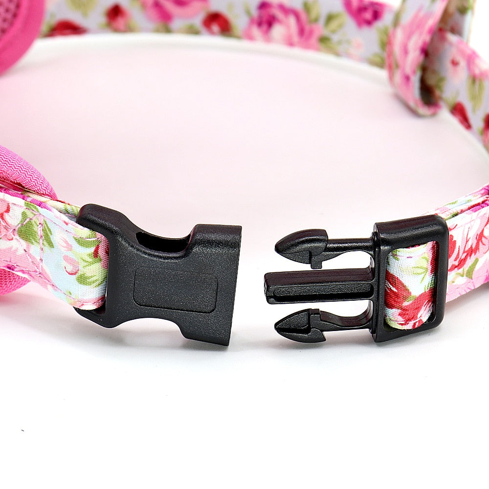 Roses Feathers Dog Harness Leash Set
