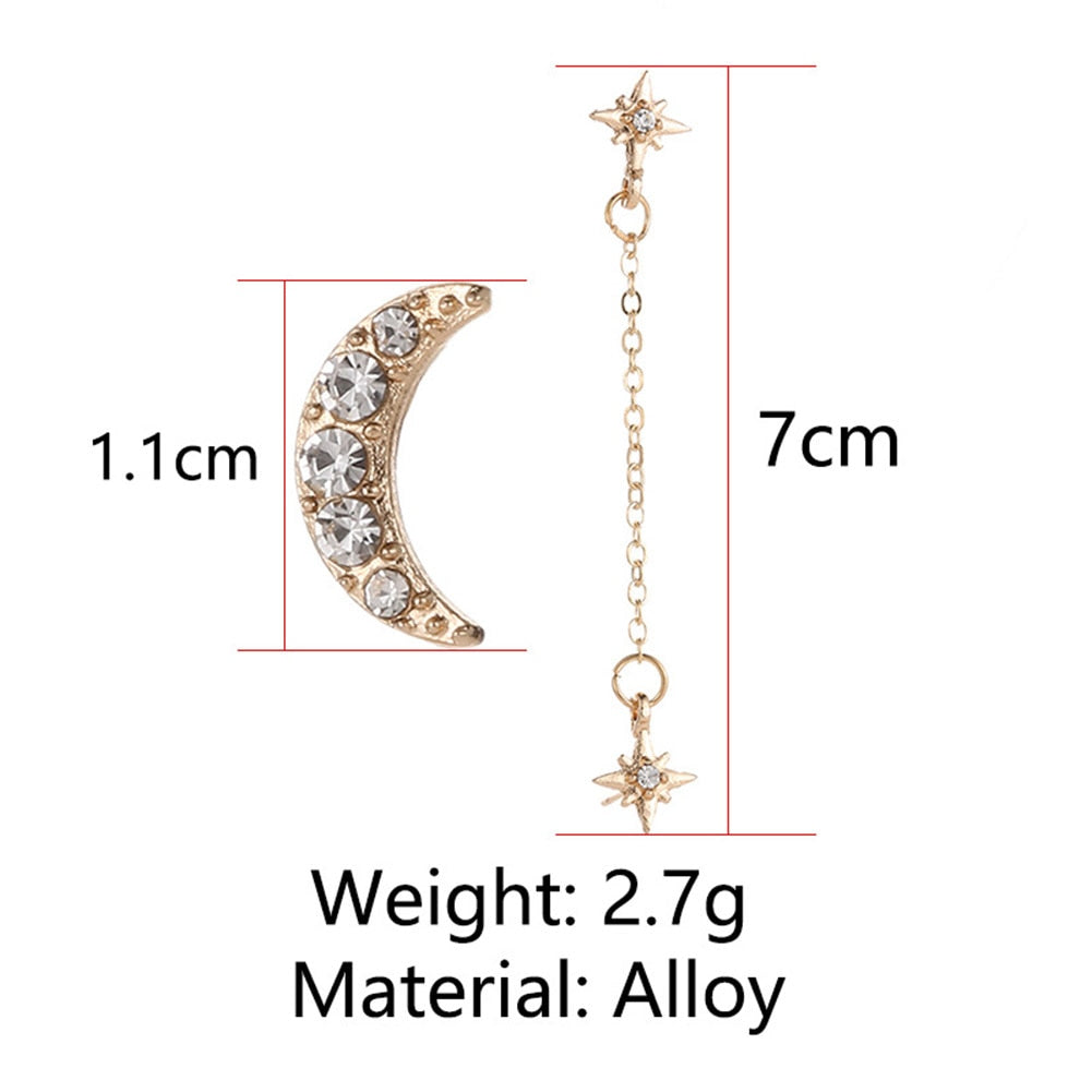 Double Star Moon Stud Earrings