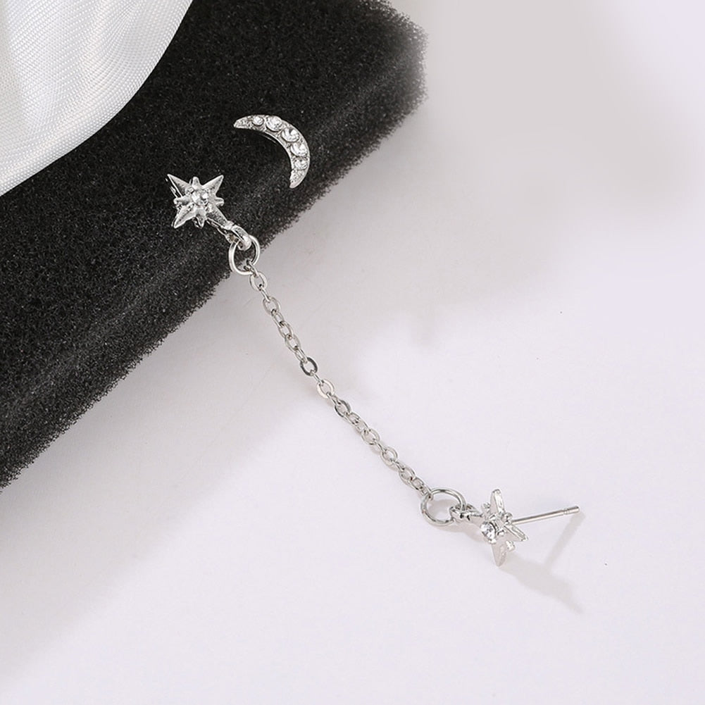 Double Star Moon Stud Earrings