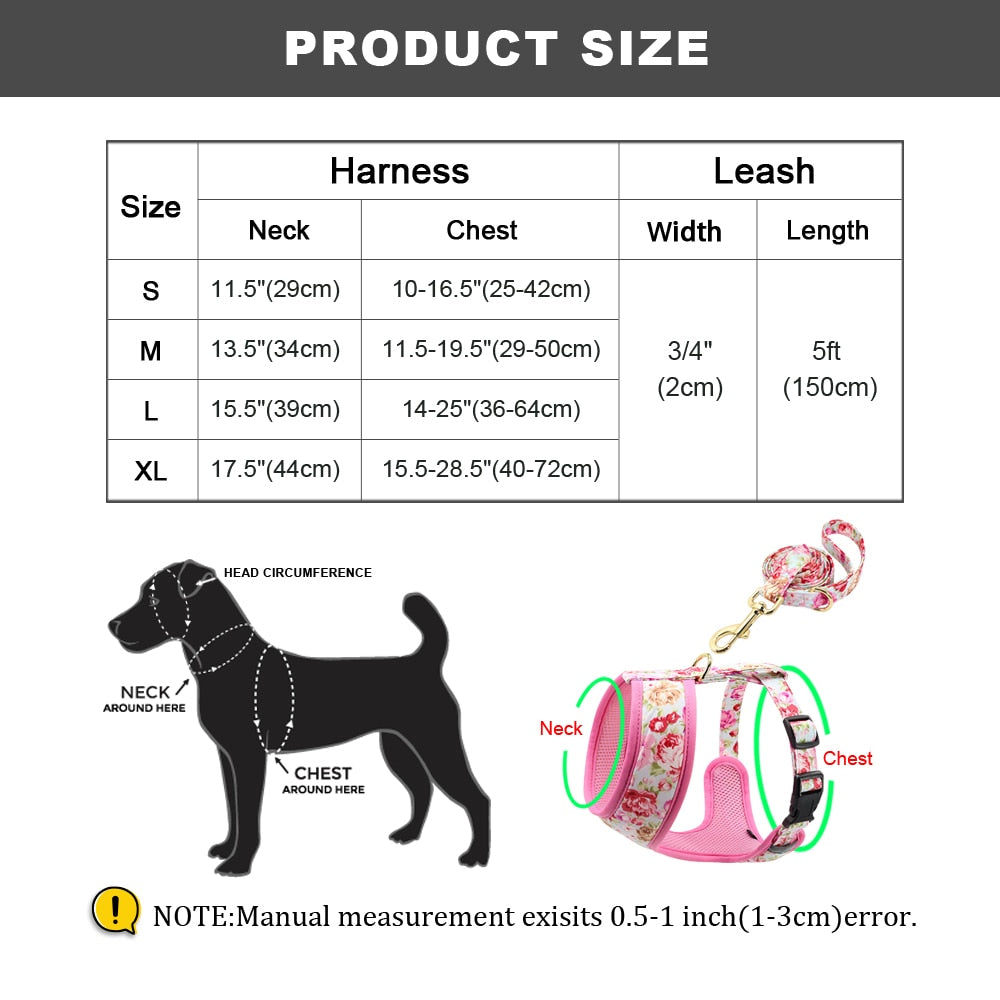 Roses Feathers Dog Harness Leash Set