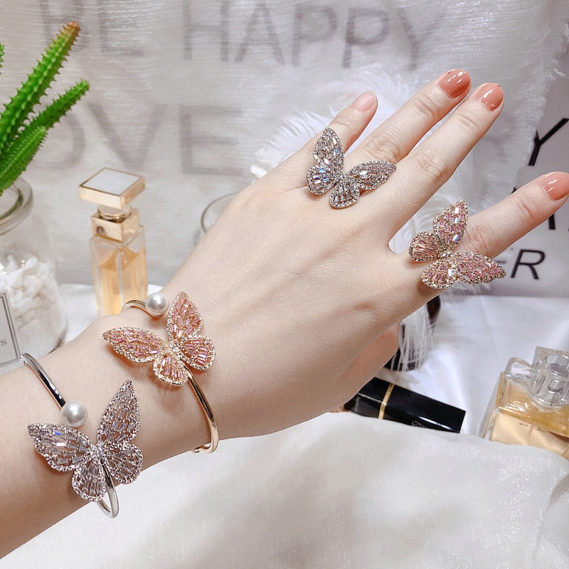 Crystal Butterfly Adjustable Bracelet & Rings