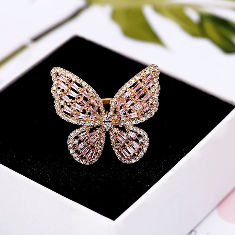 Crystal Butterfly Adjustable Bracelet & Rings