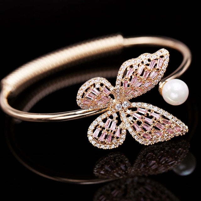 Crystal Butterfly Adjustable Bracelet & Rings