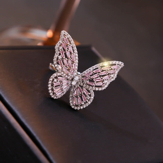 Crystal Butterfly Adjustable Bracelet & Rings