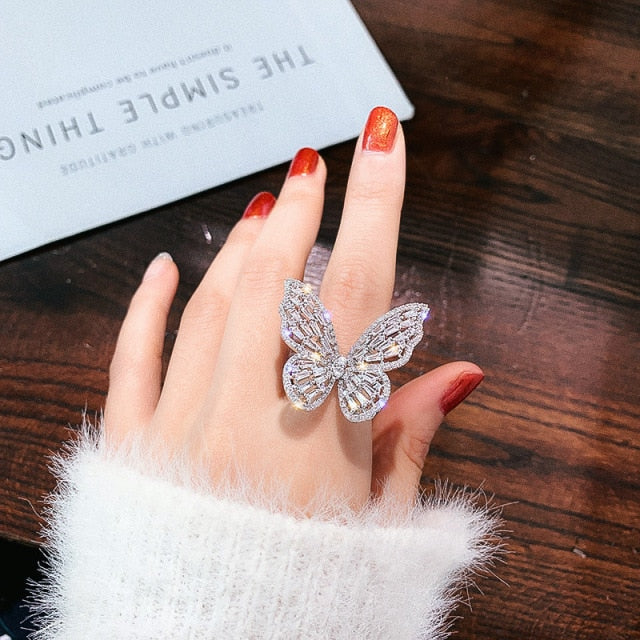 Crystal Butterfly Adjustable Bracelet & Rings