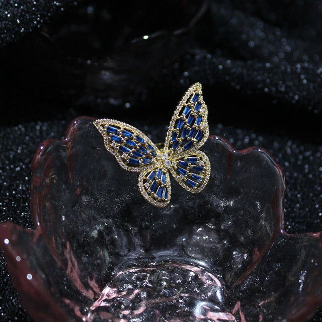 Crystal Butterfly Adjustable Bracelet & Rings