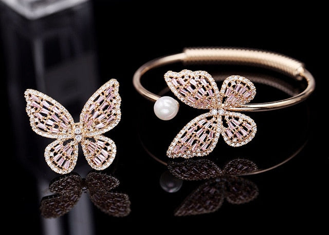 Crystal Butterfly Adjustable Bracelet & Rings