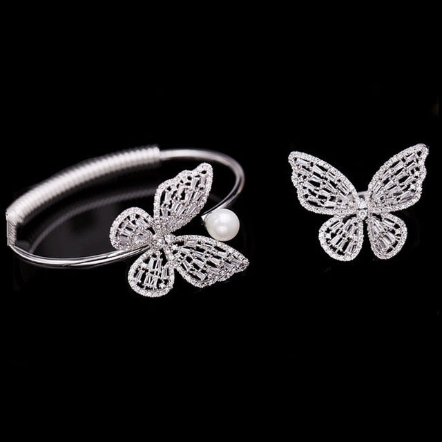 Crystal Butterfly Adjustable Bracelet & Rings