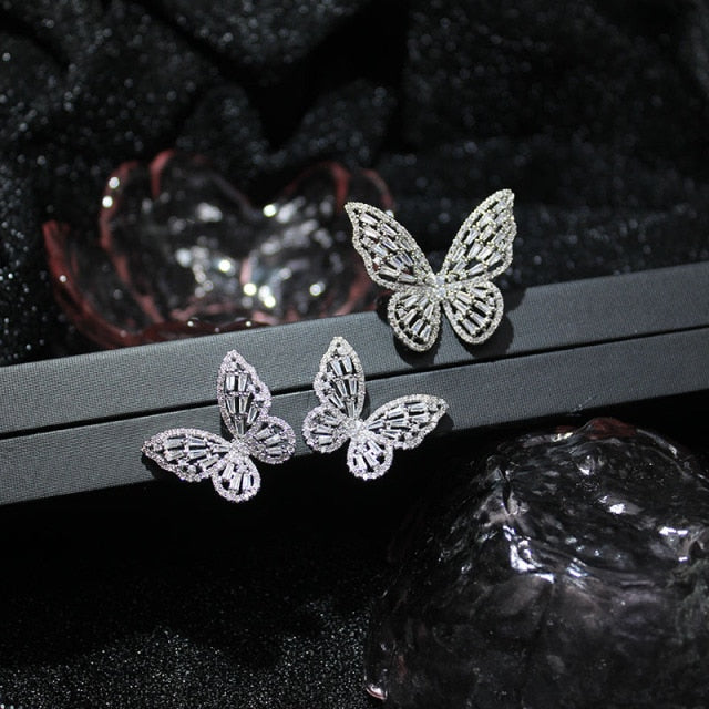 Crystal Butterfly Adjustable Bracelet & Rings