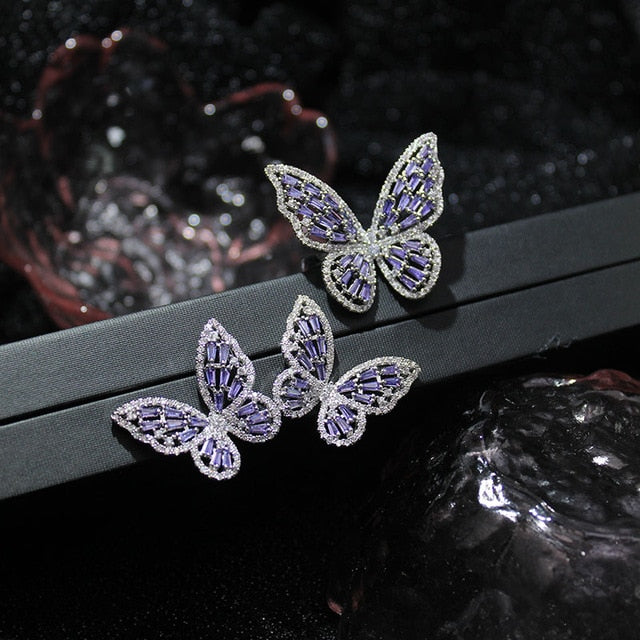 Crystal Butterfly Adjustable Bracelet & Rings