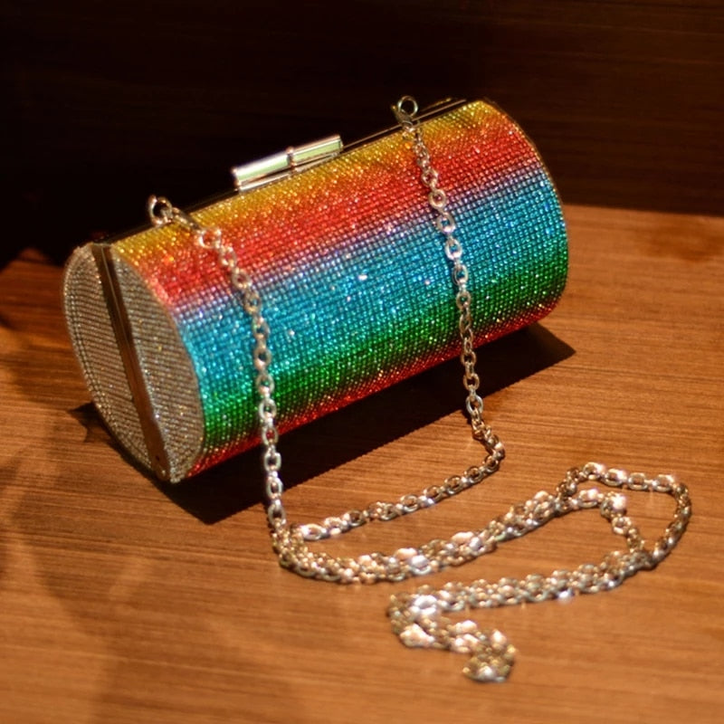 Rainbow Rhinestone Purse Evening Clutch