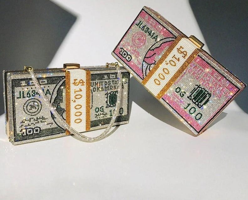 Crystal US Money Cash Stack Clutch