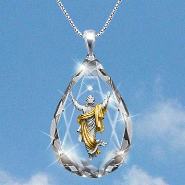 Jesus Christ Cross Teardrop Necklace