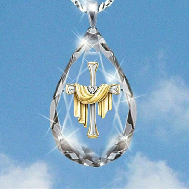Jesus Christ Cross Teardrop Necklace