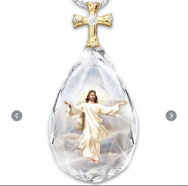 Jesus Christ Cross Teardrop Necklace