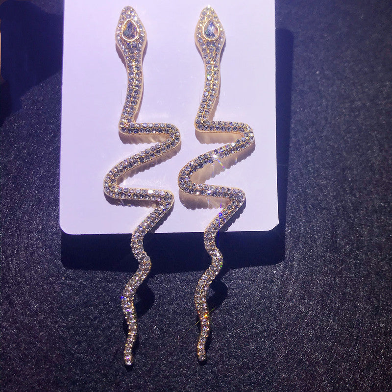 Long Snake Crystals Drop Earrings