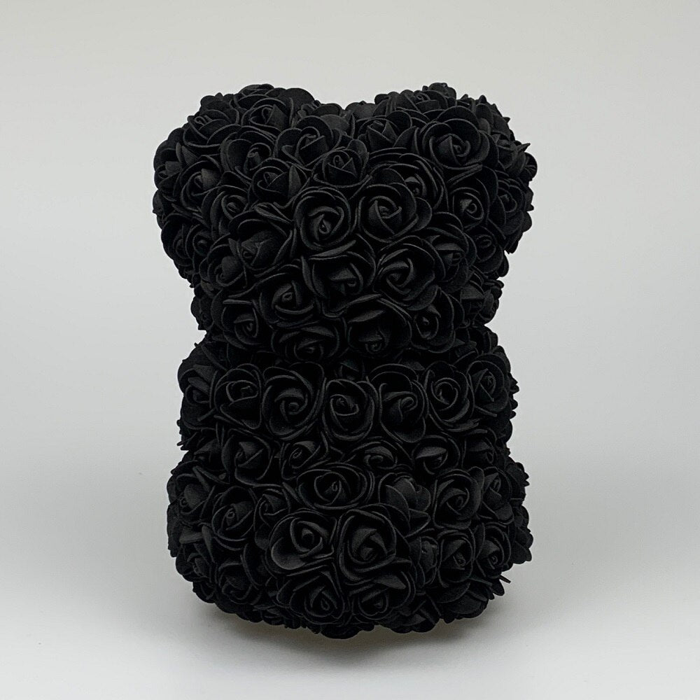 Black 25cm Rose Bear with Rainbow Pearl Heart