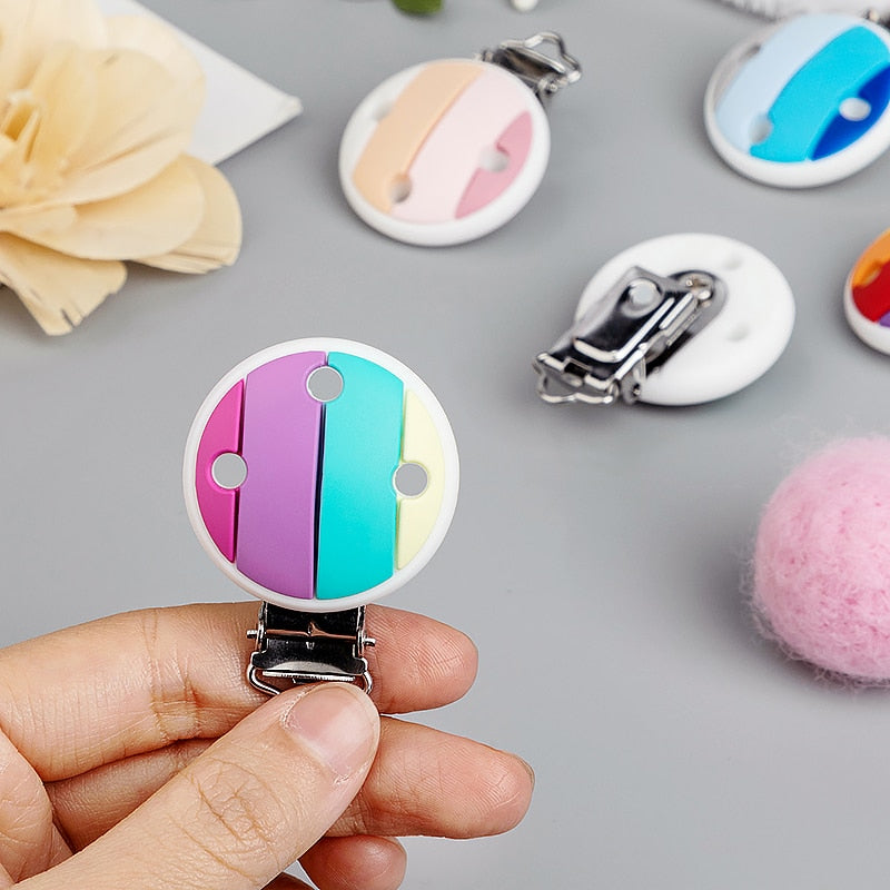 Rainbow Leopard Silicone Pacifier Clips