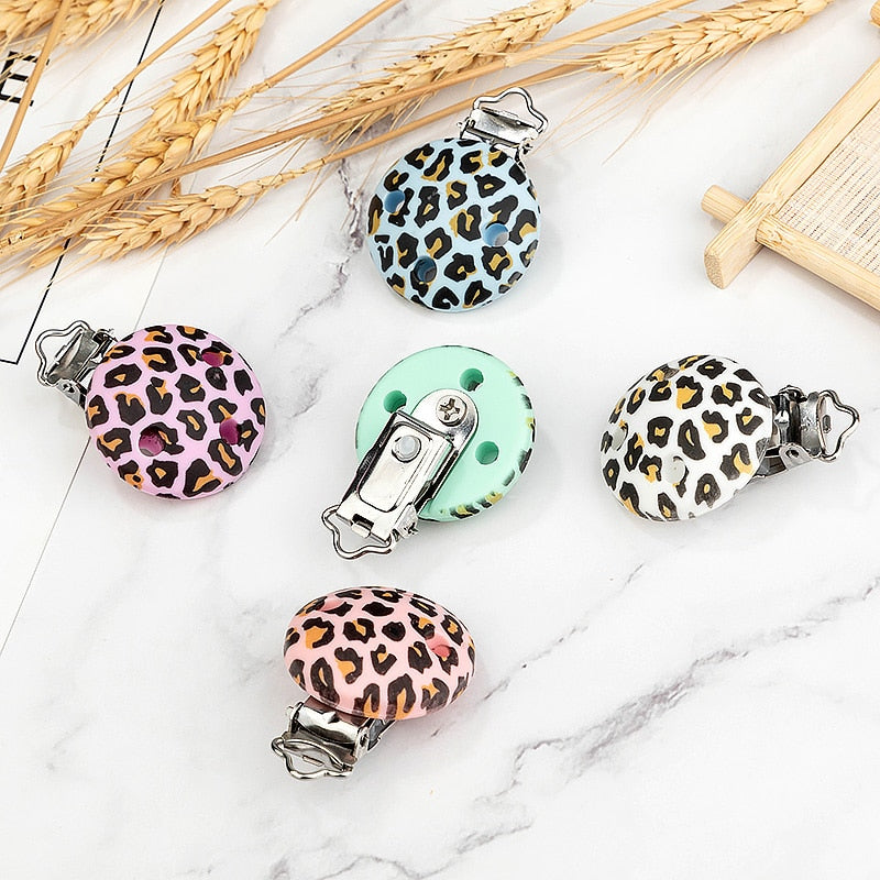 Rainbow Leopard Silicone Pacifier Clips