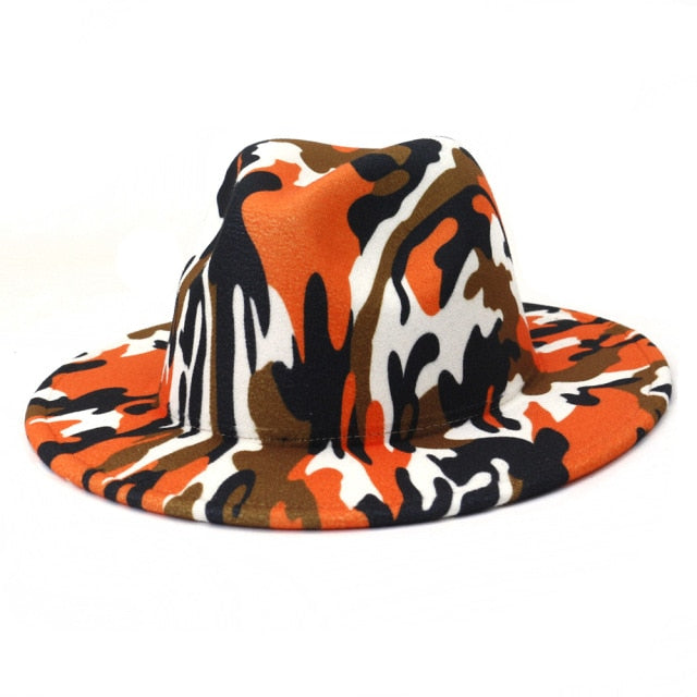 Camouflage Wool Wide Brim Fedora Hat