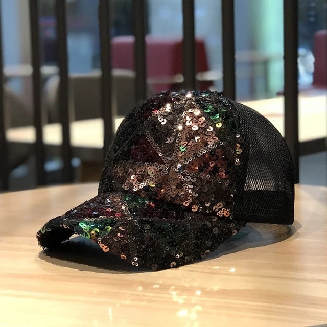 Sparkly Sequins Ponytail Hat Baseball Cap