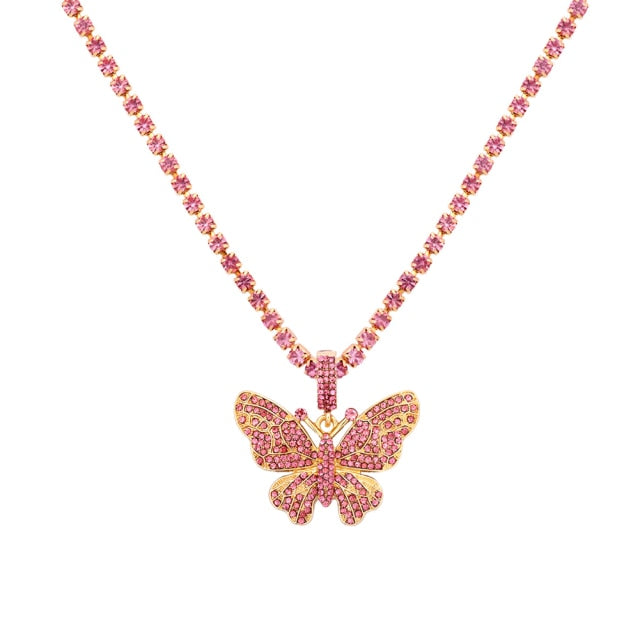 Crystals Butterfly Pendant Necklace Chain