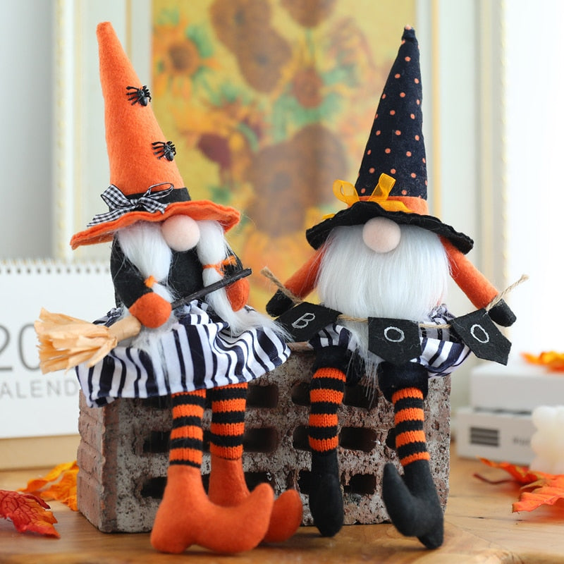 Halloween Long Legs with Broom Dwarf Doll