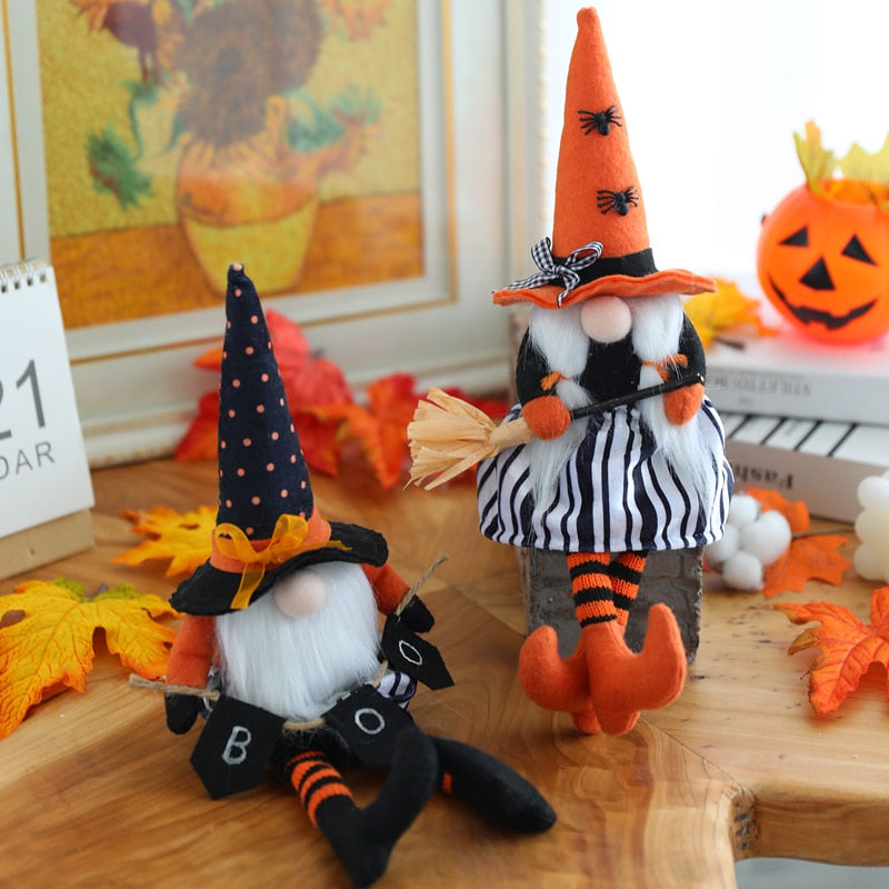 Halloween Long Legs with Broom Dwarf Doll