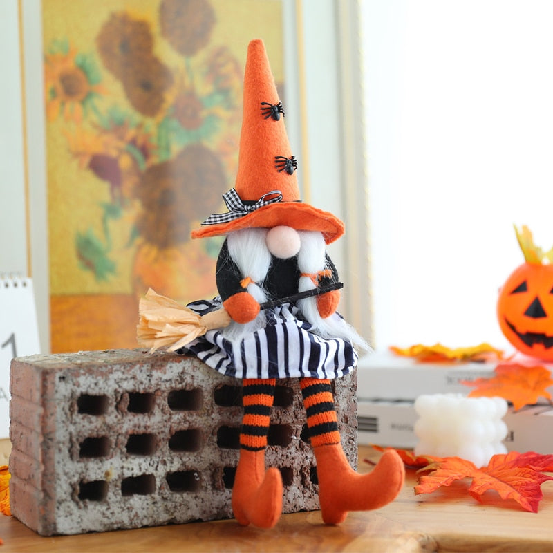 Halloween Long Legs with Broom Dwarf Doll