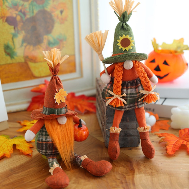 Halloween Long Legs with Broom Dwarf Doll