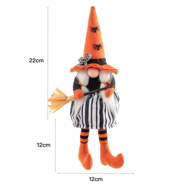 Halloween Long Legs with Broom Dwarf Doll