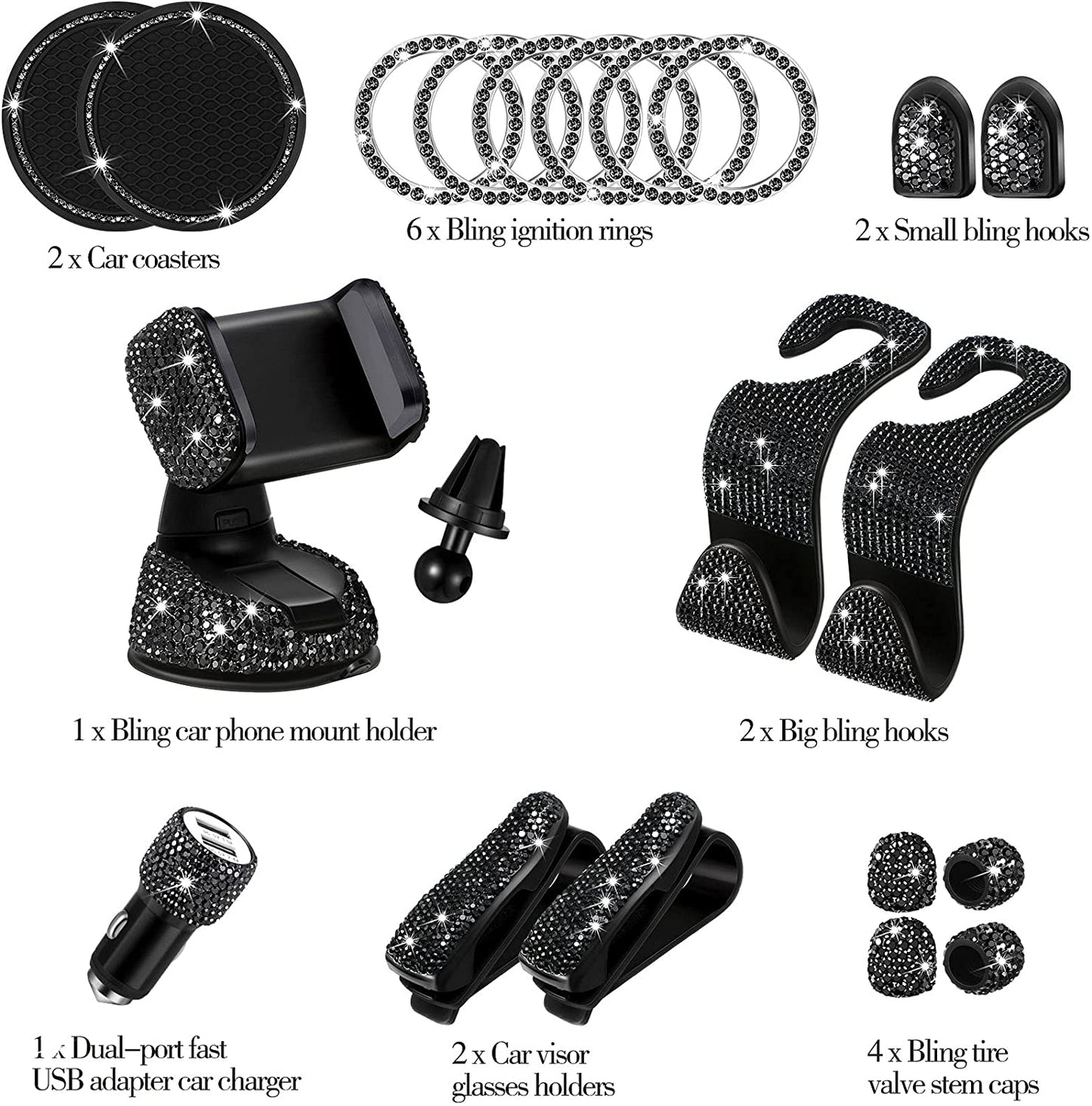 20pc Black Bling Car Accessories