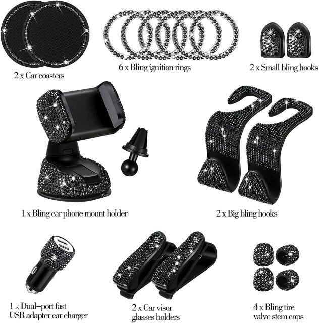 20pc Black Bling Car Accessories