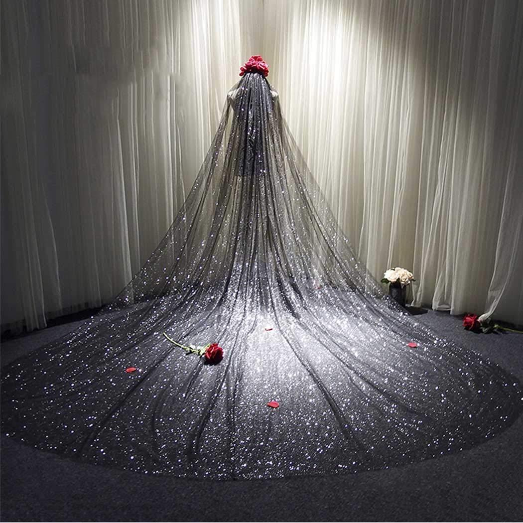 3M Black Starry Sky Glitter Cathedral Wedding Veil
