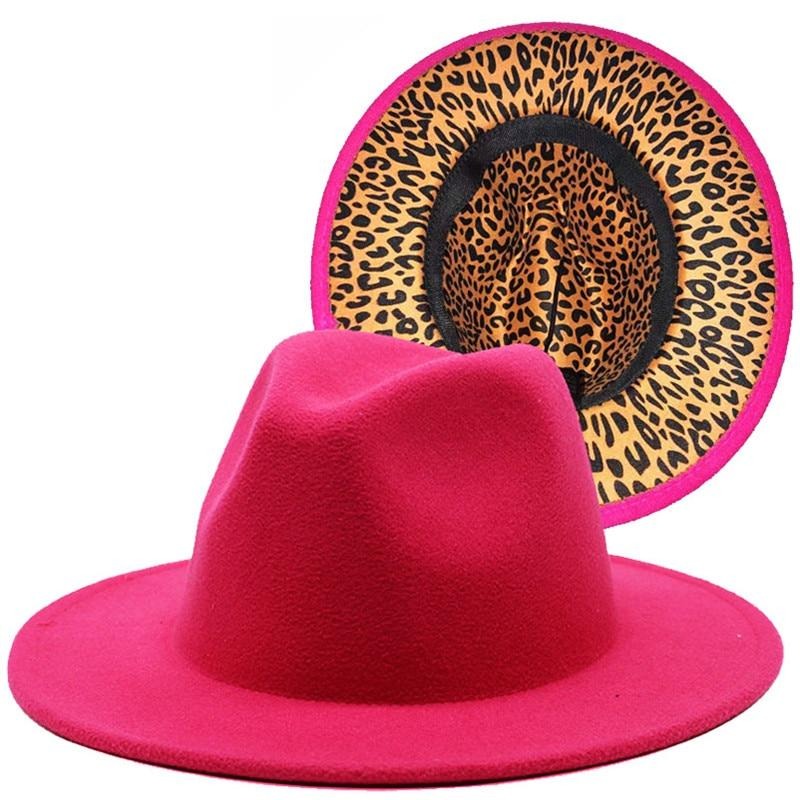 Leopard Print Bottom Fall Winter Fedora Hat