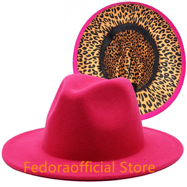 Leopard Print Bottom Fall Winter Fedora Hat