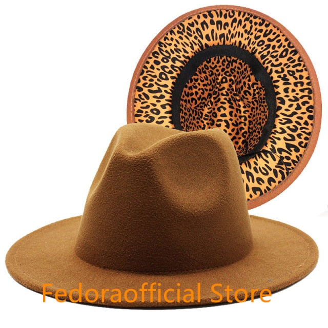 Leopard Print Bottom Fall Winter Fedora Hat
