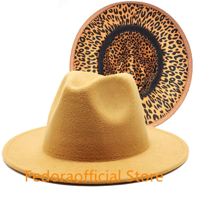 Leopard Print Bottom Fall Winter Fedora Hat