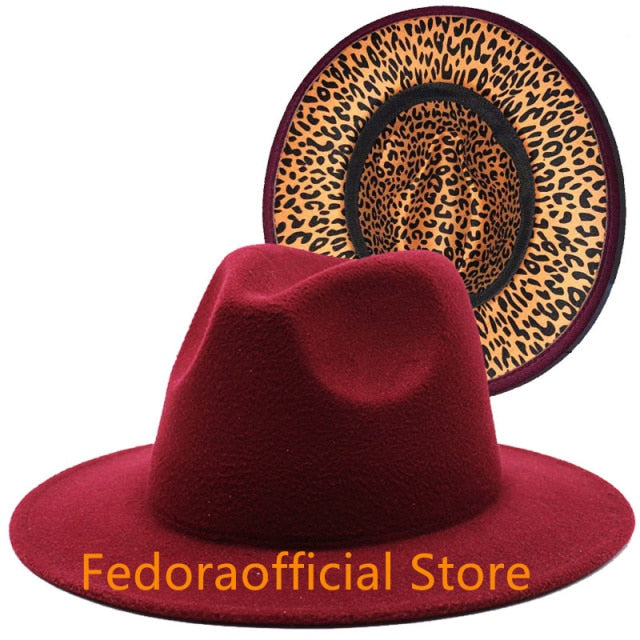 Leopard Print Bottom Fall Winter Fedora Hat