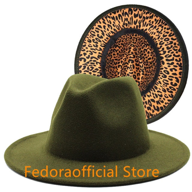 Leopard Print Bottom Fall Winter Fedora Hat