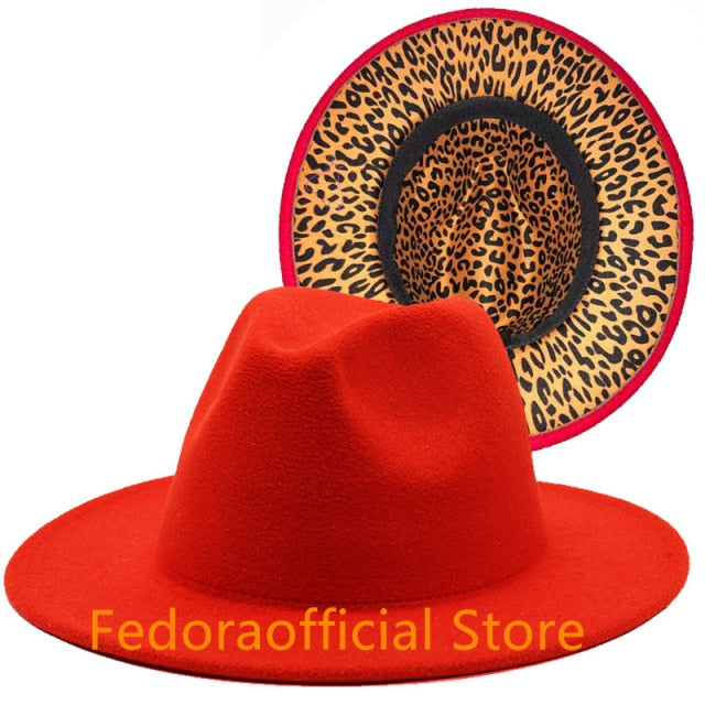 Leopard Print Bottom Fall Winter Fedora Hat