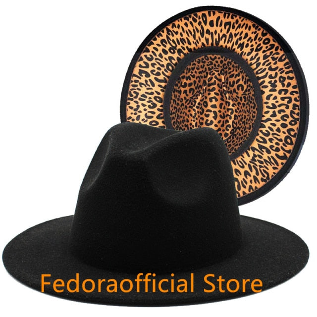 Leopard Print Bottom Fall Winter Fedora Hat