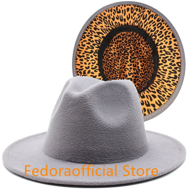 Leopard Print Bottom Fall Winter Fedora Hat