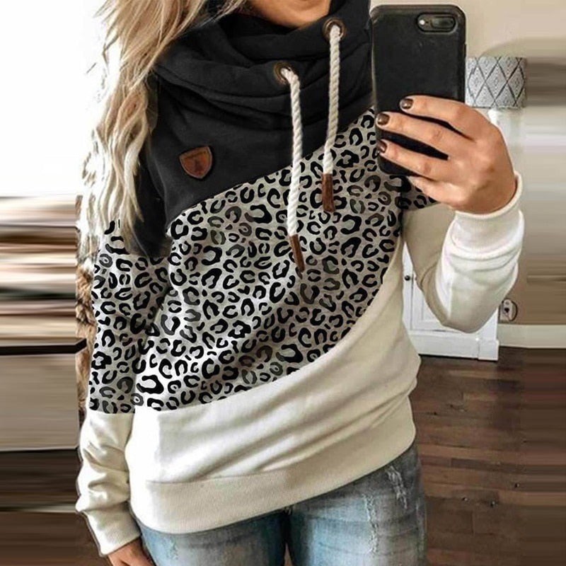 Leopard Patchwork Hooded Sweatshirt