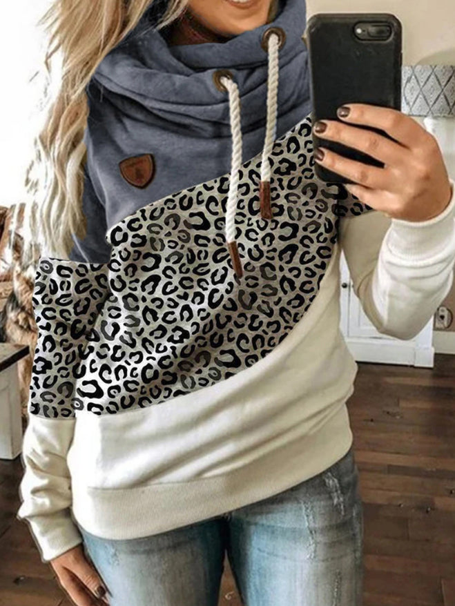 Leopard Patchwork Hooded Sweatshirt
