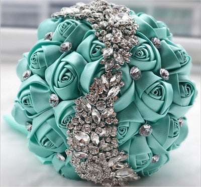 Luxurious Silk Rose Crystal Flower Bouquet