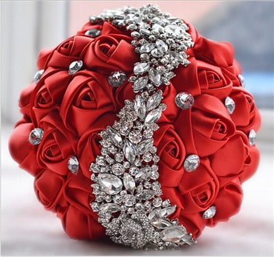 Luxurious Silk Rose Crystal Flower Bouquet